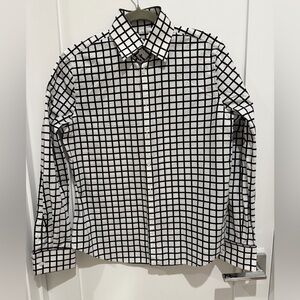 Ralph Lauren Purple Label Button Down Shirt women 8 White Black Check plaid